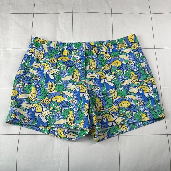 Vineyard Vines Shorts Womens 4 Green Blue Toucan Print Tropical Preppy Resort - Picture 1 of 9